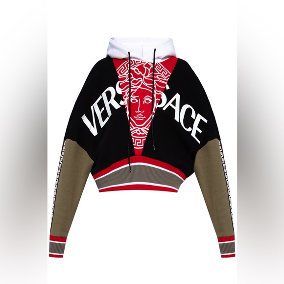 Versace Tops - Versace Black, Red, and White Cropped Hoodie